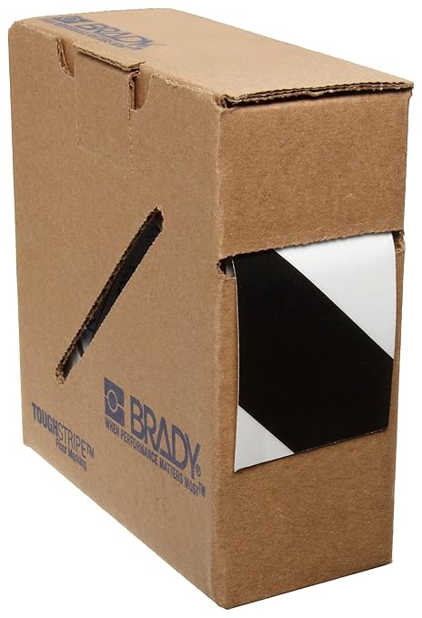 Brady ToughStripe Nonabrasive Diagonal Stripes Floor Marking Tape, 100' Length, 2" Width, Black on White (Pack of 1 Roll) - 104319