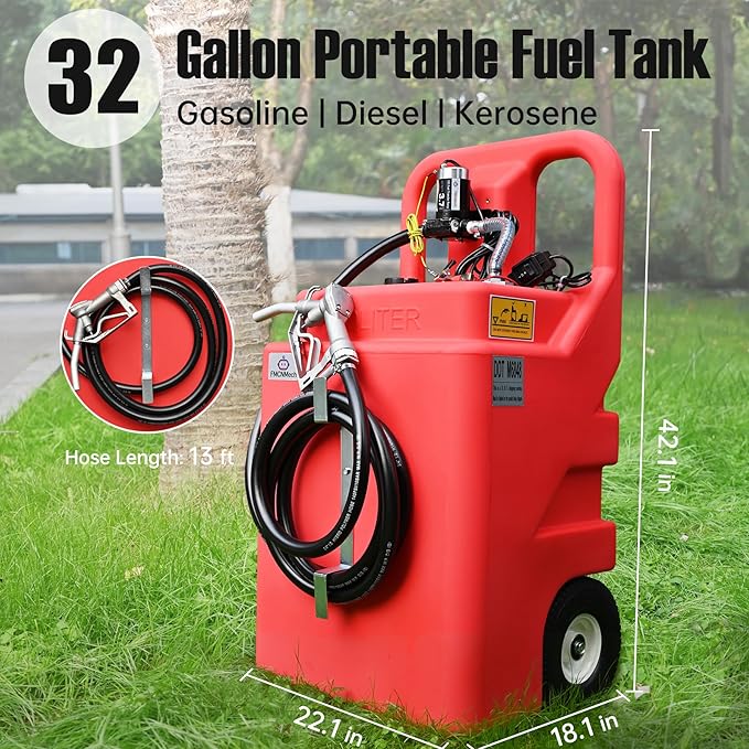 32 Gallon Gasoline & Diesel Fuel Caddy with 12V Electric Pump, 3.7GPM Forward & Reverse Flow, Protable Fuel Transfer Tank with Heavy-Duty Wheels for Farm, Boat & Tractor Use