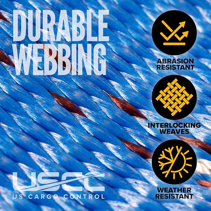 US Cargo Control 4" x 30' Winch Straps with Twisted Sewn Loops (10-Pack), 5,400 LBS Working Load Limit, Heavy Duty Flatbed Tie Downs, Blue 4 Inch Straps for Flatbed Trailers and Trucks