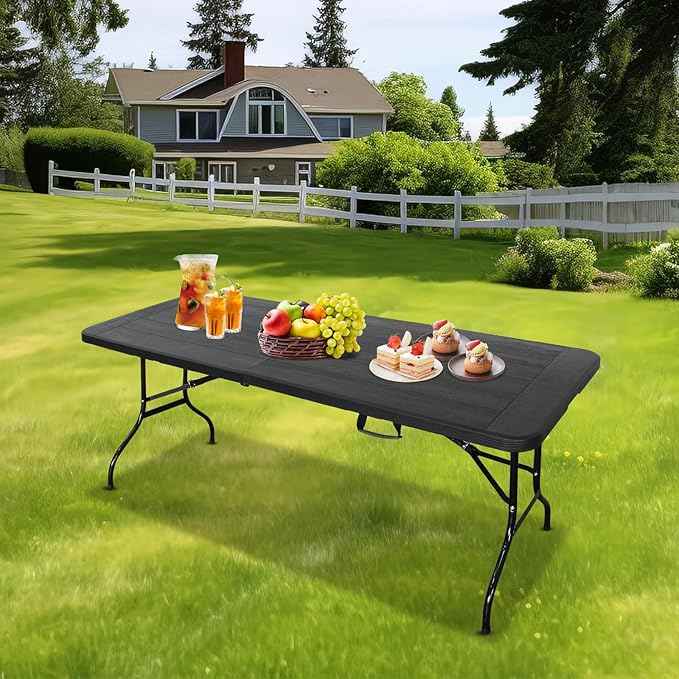 Folding Table, 4FT/6 FT Foldable Table with Carrying Handle, Steel Legs Heavy Duty Portable Utility Table for Party, Dining, Wedding, Events, Picnic Indoor, Outdoor, Camping