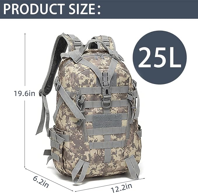 aiGear 25L Waterproof Tactical Backpack - Military Molle Assault Backpack for Men, 3-Day Combat Backpack with Water Bottle Holder(25L ACU)