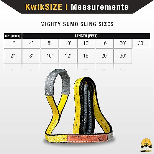 KwikSafety - Charlotte, NC - Mighty Sumo 1”x 8’ Poly Web Sling Lifting Strap Construction ASME OSHA / 3200lbs Vertical 2550lbs Choker 6400lbs Basket/Rigging Moving Towing Hoisting Gear