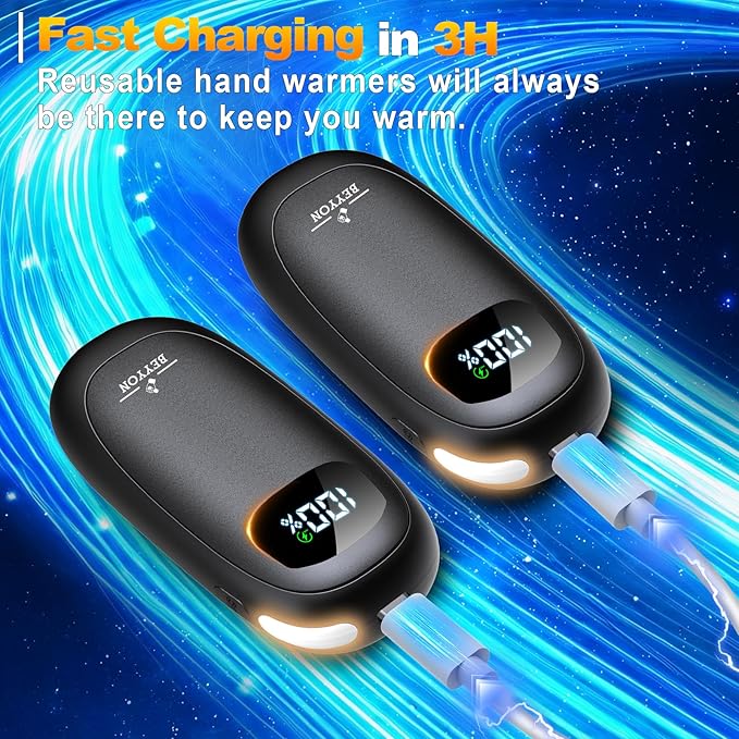 Hand Warmers Rechargeable-Electric Hand Warmers, Max 16 Hrs Warmth Up to 127℉, LED Display & Flashlight, Dual-Side Heating Portable Heater, Hunting Camping Essentials, Gifts for Men Women Raynauds