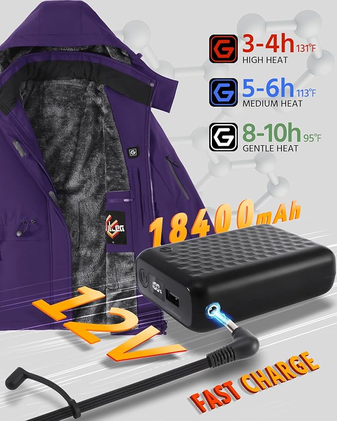 Wulcea Graphene Heated Jacket For Women 12V 18400mAh Fast Charge With Large Capacity