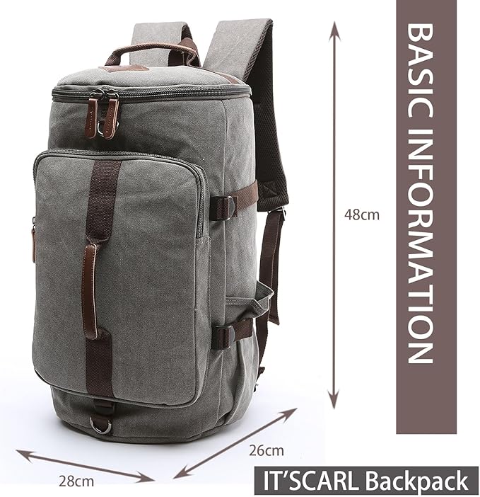 IT'SCARL Mens backpack, Large backpack for travel, Carry-on, canvas bag, 17 inch computer waterproof back pack(grey)
