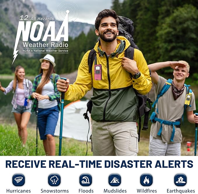 Radios Walkie Talkies Long Range: Rivins F22 Rechargeable Walkie Talkies for Adults, NOAA, 1400mAh Li-ion Battery USB-C Cable, LED Flashlight, VOX FRS Two Way Radio for Hiking Camping,6 Pack