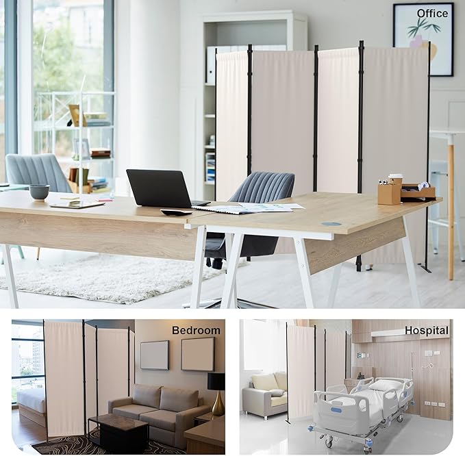 Room Divider 4 Panel Partition Room Dividers & Folding Privacy Screens w/ 3 Metal Feet,88" W Portable Wall Doubles as a Dressing Screen Wall Divider for Office Bedroom Children's Room,White