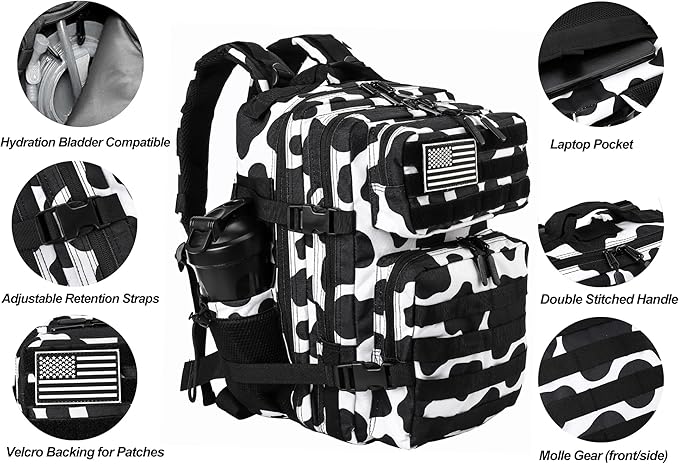LHI Tactical Military Backpack for Men and Women 25L/35L Army Assault Pack Bag Small Rucksack with Bottle Holder