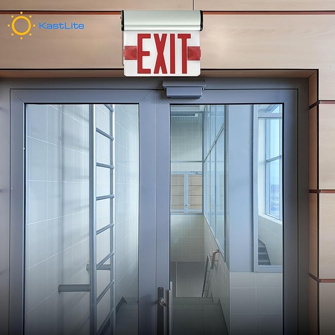 KastLite LED Emergency Edge-Lit Exit Sign, 90 Min Backup, Damp Rated, Red Letters with Arrows, UL Listed, 120/277VAC, Acrylic Panel - 4 Pack