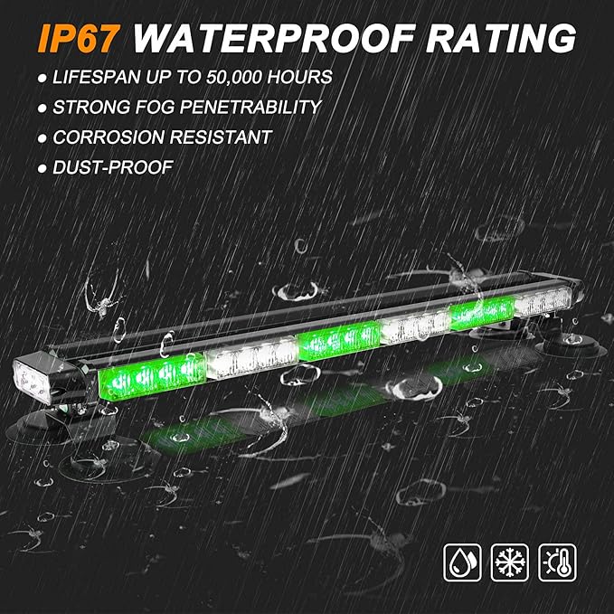 ASPL 29.5" 54 LED Strobe Light Bar Double Side Flashing High Intensity Emergency Warning Flash Strobe Light with Magnetic Base for Safety Construction Vehicles Tow Trucks Pickup (Green/White)