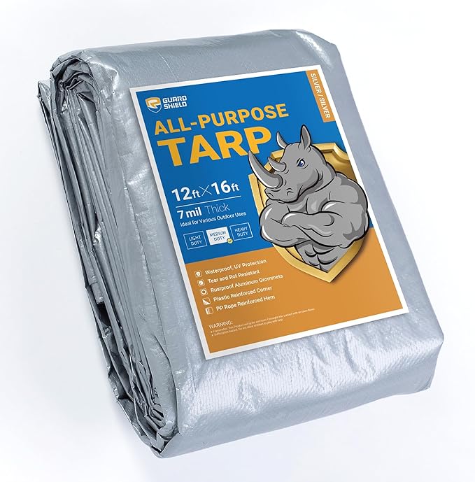 GUARD SHIELD Silver Tarp Waterproof 12x16 Feet Medium Duty All Purpose Poly Tarps Cover 7mil