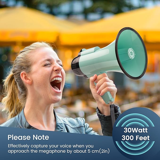 30 Watt Power Portable Megaphone Bullhorn Speaker Voice, Siren/Alarm and 240S Recording with Volume Control and Strap