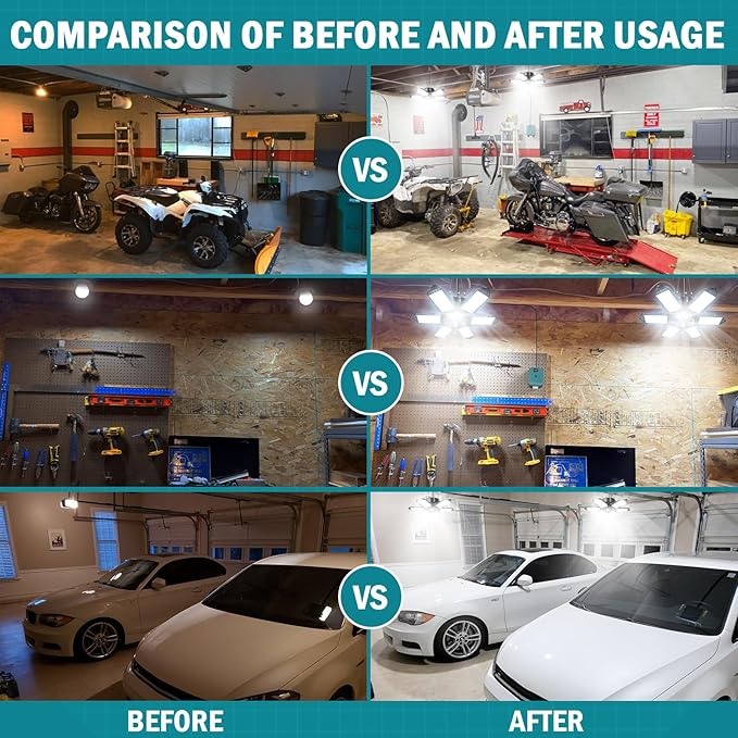 LIVOWALNY LED Work Light Compatible with Makita 18V Battery, 68W 6800LM LED Garage Flood Lights with 6+1 Deformable Panels, Battery Powered Pendant Ceiling Light for Shed Workshop Garage Home