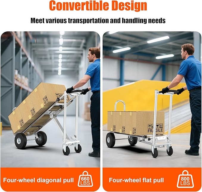 3 in1 Convertible Hand Truck, Folding Aluminum Hand Trucks 880lb Load Appliance Dolly, Heavy Duty Dolly Cart Converts Platform Cart, Portable Cart Luggage,Travel,Moving,Shopping,Office Use (Silver)