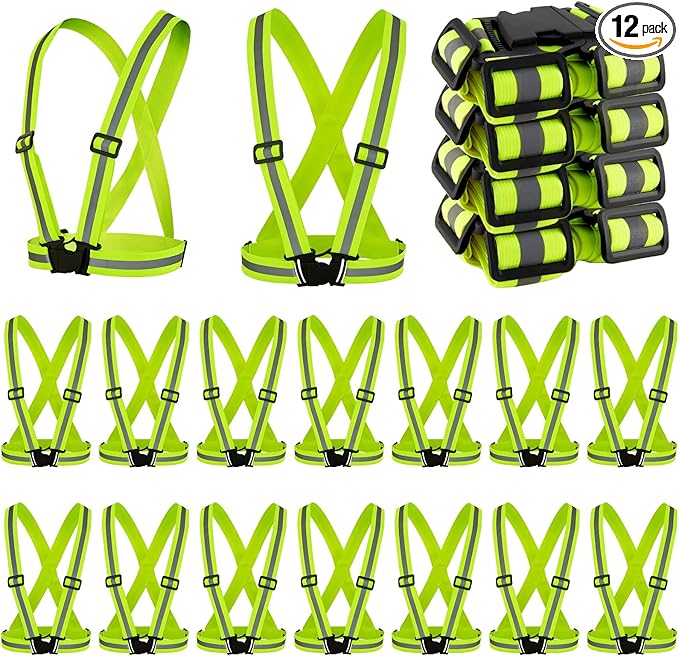 Hercicy 12 Pcs Reflective Vest High Visibility Safety Vests, Adjustable Running Gear Straps Lightweight Reflector for Construction (Yellow)