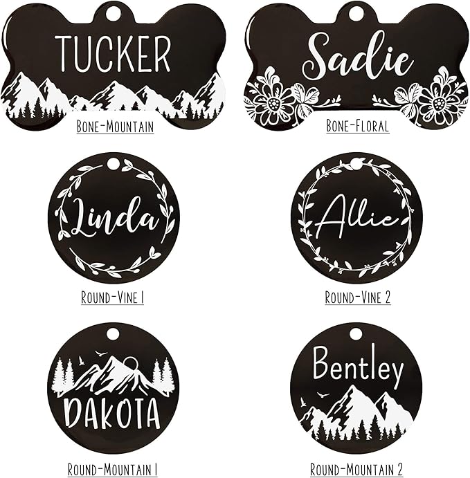 Ultra Joys Stainless Steel Pet ID Tags - Personalized Front and Back Engraving, Custom Dog and Cat Tags with Floral Design, Large