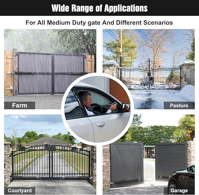 JUJIANG Automatic Gate Opener with Remote Complete Kit for Single Swing Gate Up to 770lb 16FT, Electric Gate Openers Medium Duty Single Swing Gate Opener Automatic Gate Motor 60W AC Powered PKM-C026