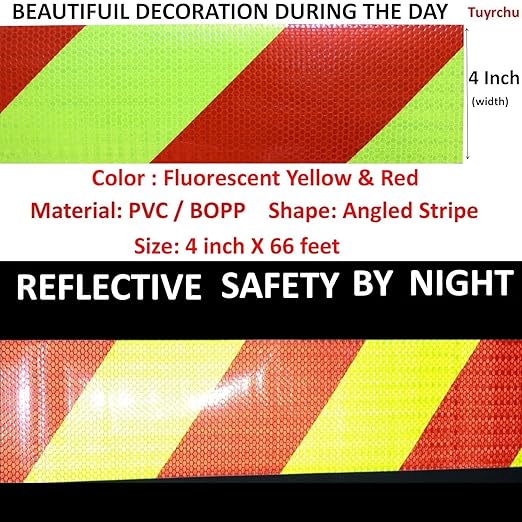 Reflective Tape 4 inch X 66 feet, Outdoor Waterproof Hazard Conspicuity Safety Warning Industrial Marking Tape