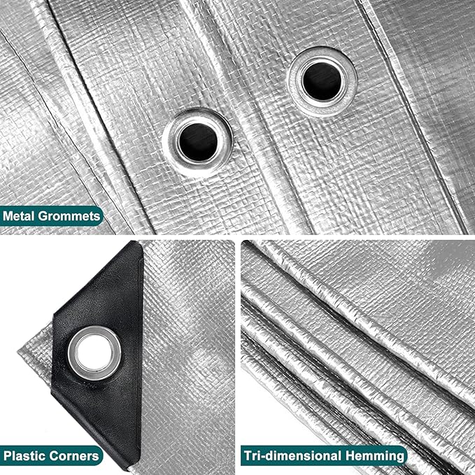 Tarps Heavy Duty Waterproof, 12 Mil Silver Heavy Duty Tarps with Grommets Reinforced Edges, UV Resistant, Tear&Fade Resistant, Small Cover for Camping Rain Roof Under Tent, 3 * 20FT