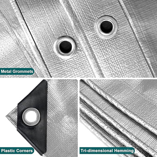 20x30 FT Tarps Heavy Duty Waterproof, 12 Mil Large Tarps with Grommets and Reinforced Edges, UV Resistant, Tear&Fade Resistant, Big Waterproof Covers for Outdoor Patio Roof Boat, 20 * 30 FT