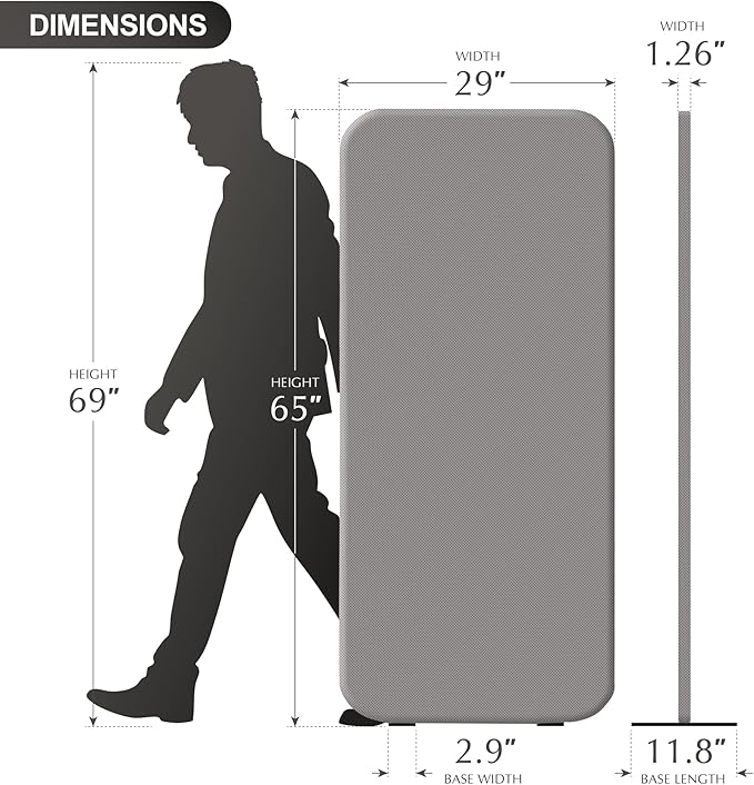 DECOLAB Standing Wall Room Dividers, Portable Partition for Room Separation, Studio, Office, Bedroom, Scratch Resistance, 29"x65", Sterling
