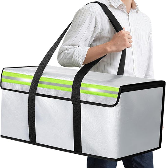Large Fireproof Document Bags 24x12x12in, Fireproof Document Box for Cash, Photo Albums, Valuables, Extra Large Fireproof Bag Waterproof Document Storage with Reflective Strip, Grey