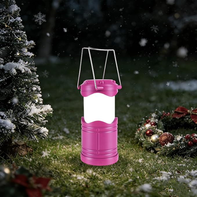Lichamp LED Camping Lantern, 4 Pack Battery Powered Flashlight for Power Outages, Portable Collapsible Hanging Light Essential for Home, Outdoor, Emergency Lamp Survival Kit Gear for Hurricane, Pink