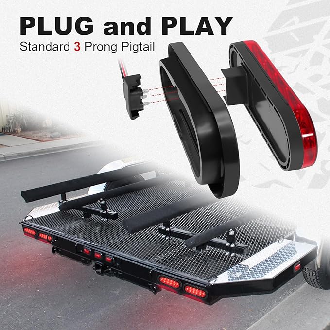 6 Inch Oval LED Trailer Lights, Red Trailer Light Kit with Rubber Grommet, 12V Waterproof Tail Light for Utility Truck Flatbed Tractor RV Boat Running Brake Stop Turn Signal, DOT Compliant