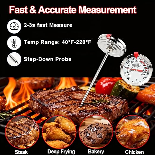 Thermo Meat Thermometer Cooking Thermometer Stainless Steel Kitchen Thermometer Temperature Labeled for Poultry, Pork, Beef