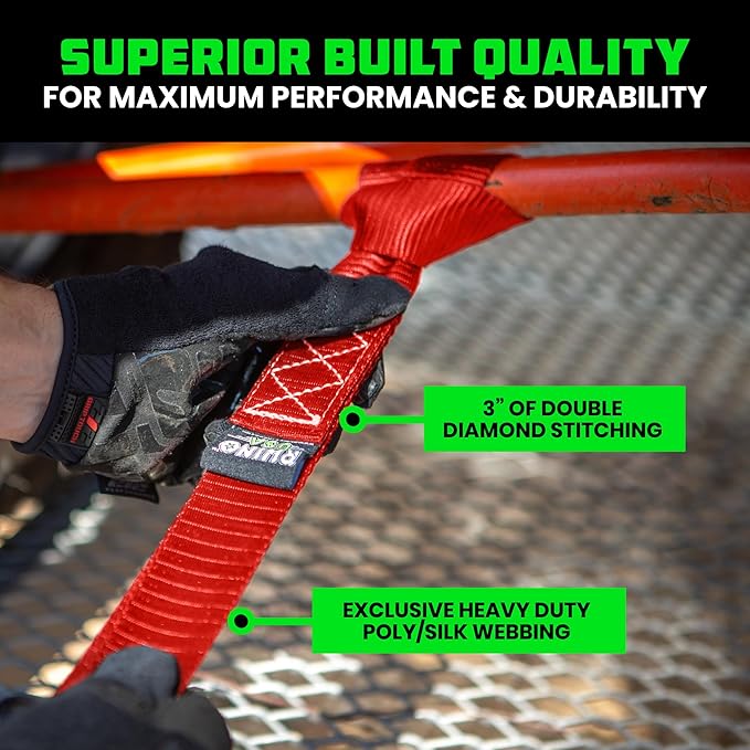 Rhino USA Soft Loop Tie Down Straps (4-Pack) - 1.6 Inch x 17 Inch (5,000 lbs Break Strength) Heavy Duty Motorcycle Handlebar Straps for use with Ratchets for ATV, UTV, Dirt Bike (Red)