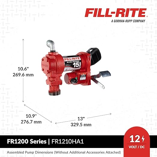 Fill-Rite FR1210HA1 12V 15 GPM Fuel Transfer Pump with Discharge Hose & Automatic Nozzle, Green - Gasoline, Diesel, Kerosene, Ethanol & Methanol Blends & Biodiesel