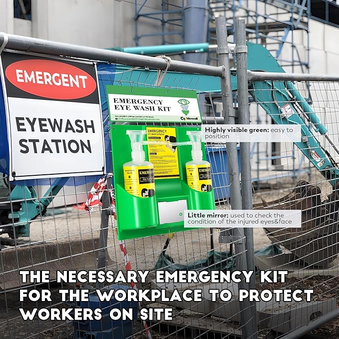 CGOLDENWALL Eye Wash Station Portable Emergency Eye Wash Kit, Wall Mounted Eyewash Station OSHA Approved, 2 * 16.9oz Bottles, with Mirror & Emergency Sign, Safety Material, NO Solution