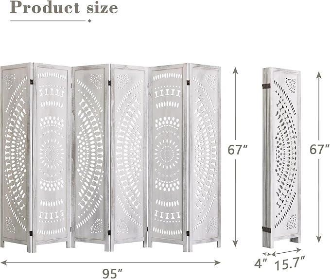 WelFurGeer Handcrafted Carved Wooden Room Divider Screen, Folding Privacy Screen for Room Separation, Decorative Room Dividers, 360° Adjustable Folding Panels for Privacy, Home, Office & Patio
