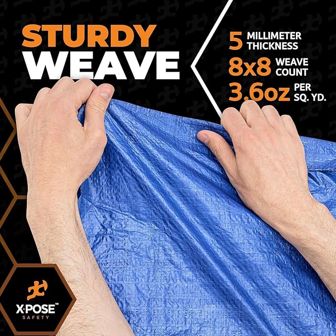 Better Blue Poly Tarp 20' x 20' - Bulk Half Pallet (108 Pack) Multipurpose Protective Cover - Lightweight, Durable, Waterproof, Weather Proof - 5 Mil Thick Polyethylene - by Xpose Safety