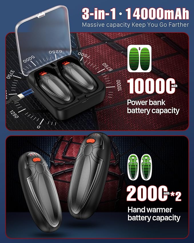 Hand Warmers Rechargerable 2 Pack - 14000mAh Electric AI Handwarmers with Charging Case, Magnetic 2 in 1 Pocket Heater, Stocking Stuffers, Gifts for Women/Christmas/Golf/Camping Accessories