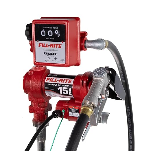 Fill-Rite FR1211H 12V 15 GPM Fuel Transfer Pump with Standard Mechanical Meter Package, Gallons | Gasoline, Diesel, Kerosene, Ethanol & Methanol Blends & Biodiesel
