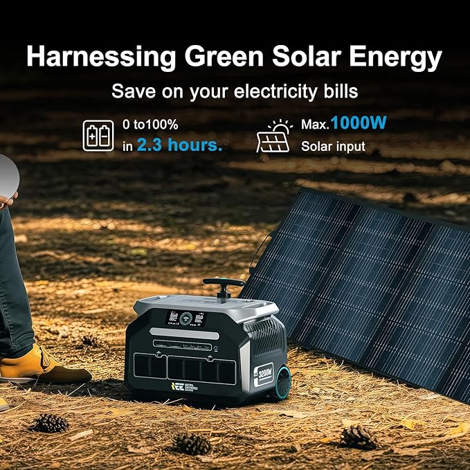 IEE 3200W Portable Power Station P3200 with 2x400W Solar Panel, 2048Wh Solar Generator, 1800W AC Charging, AC Outlets x 4, LiFePO4 Battery Power Station for Home Backup, Camping, RV, Emergency