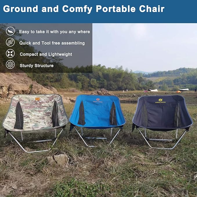 Ultralight Folding Camping Chair Low Lightweight Foldable Camp Chairs with Carry Bag for Hiking, Backpacking, Picnic, Outdoor Concert, Sports Events, Beach