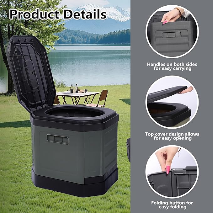 Portable Camping Toilet, Portable Travel Folding Toilet with Lid for Adults and Kids, Portable Potty for Camping, Hiking, Car Travel,Truck, RV, Boating, Road Trips, Beach