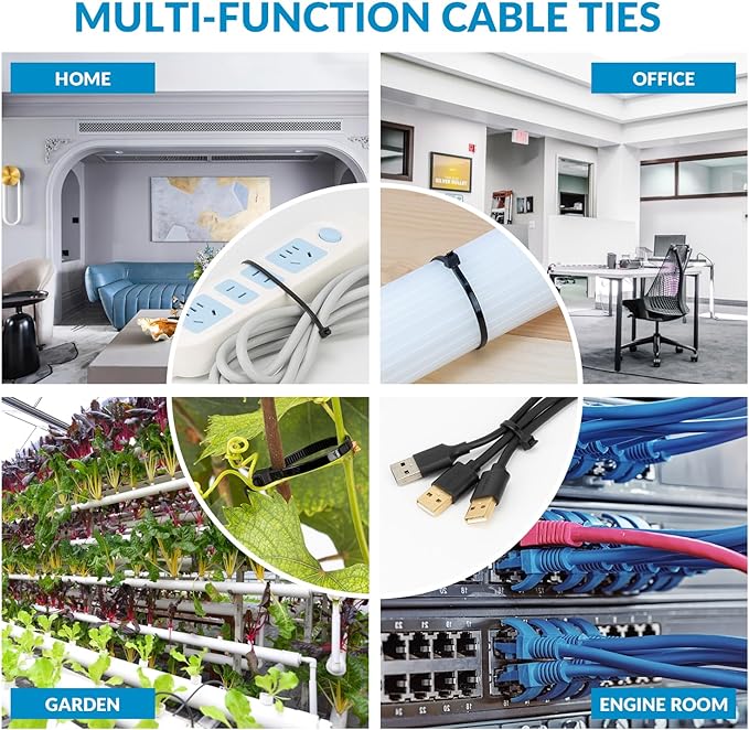XINGO 14 Inch Black Zip Ties 1200 PCS, 75 LBS Tensile Strength, UV Resistant Cable Ties, Premium Self-locking Plastic Ties for Indoor and Outdoor Use