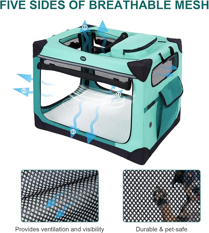 Ownpets Collapsible Dog Crate, 42 inch Portable Travel Dog Crate for Large Dogs, 4-Door Foldable Pet Kennel with Durable Mesh Windows & Soft Mat