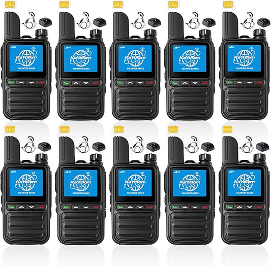 KAYOTOM Global Walkie Talkies Unlimited Range PTT Push-to-Talk Over Cellular Nationwide 5000 Miles POC 4G Handheld Long Range Two Way Radio for Team (with Charging Dock & Earphones, 10-Packs)