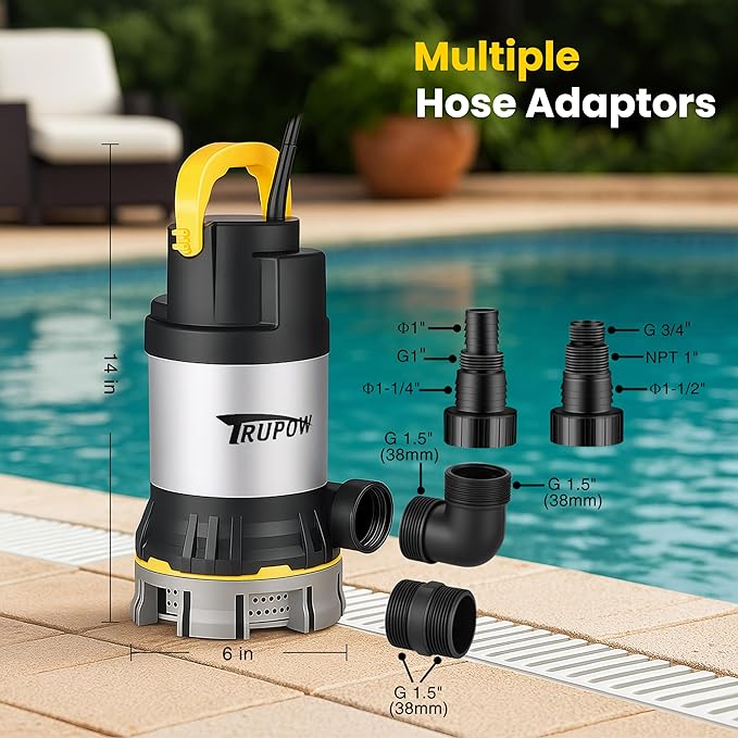 1 HP Sump Pump 4000 GPH Clean/Dirty Stainless Steel Submersible Water Pump Portable Electric Utility Pump for Swimming Pool Garden Basement Tub Pond Draining