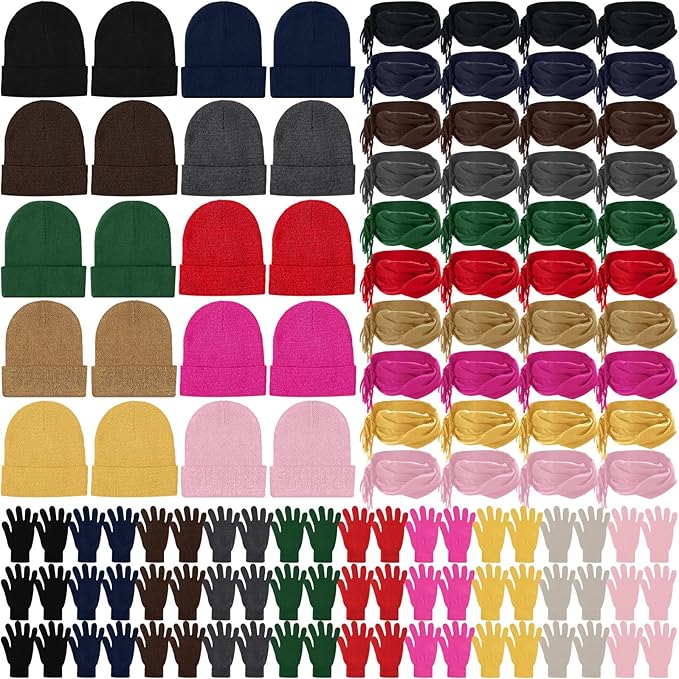 Unittype 300 Pcs Winter Homeless Care Supplies Bulk - Beanies Caps Gloves Scarves Set for Community Charity Church Donation