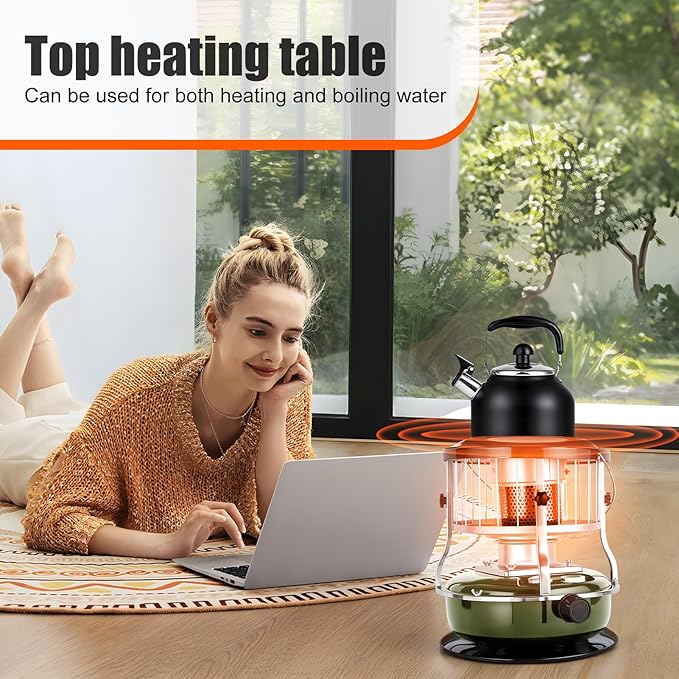2 in 1 Portable Kerosene Heater Stove Kerosene Heaters for Indoor Use 9000 BTU Non Electric Heaters Indoor Outdoo for Camping Hunting Cooking and Emergency Heater Army Green