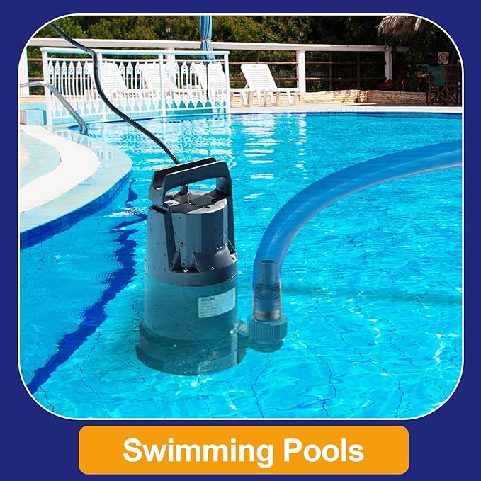 WASSERMANN 1/2HP Water Pump,3500GPH Submersible Thermoplastic Utility Pump with 10 FT Power Cord,Electric Portable Transfer Clean/Dirty Sump Pump for Swimming Pool Tubs Garden Ponds Draining