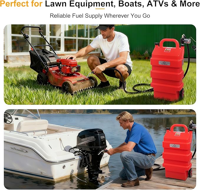 16 Gallon Portable Fuel Caddy with 12V Electric Pump, Forward & Reverse Fuel Transfer Tank for Gasoline, Diesel, and Kerosene, HDPE Fuel Tank with Wheels for Lawn Tractors, Boats, ATVs, and Garage Use