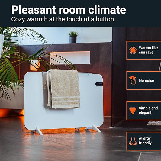 Könighaus 600W Smart Dual Space Heater – Wall heater and mobile use – WiFi App Control & Remote – Includes Towel Rack, Stand Feet & Mounting Kit – Color: White