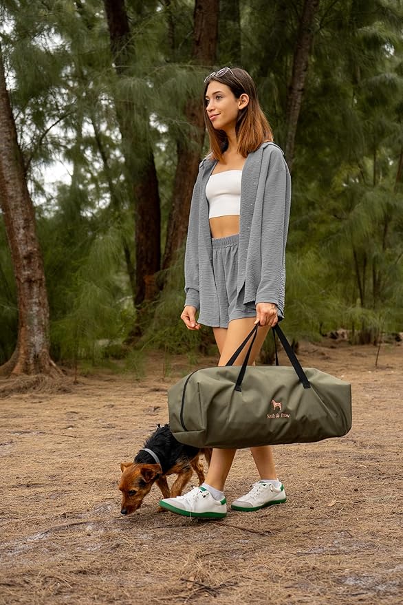 Noah & Paw Collapsible Dog Crate 30 Inches, Large Dog Crate for Large Medium Breeds, Travel Kennel for Car, Including Pet Mat for Pet Cage, 2 Storage Pockets, Handbag, 10mm Locking Zipper 30*21*21