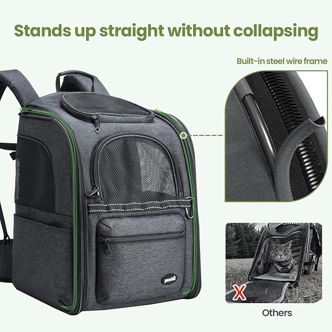 Pecute Cat Backpack Carrier, 30% Energy Saving Cat Backpack for Small Dogs, Cat Carrier Backpack for Puppy Kitty, Foldable Ergonomic Design Cat Backpack Travel Hiking Vet Outdoor